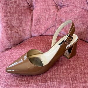 Jones New York Tan Patent Slingback Heels
